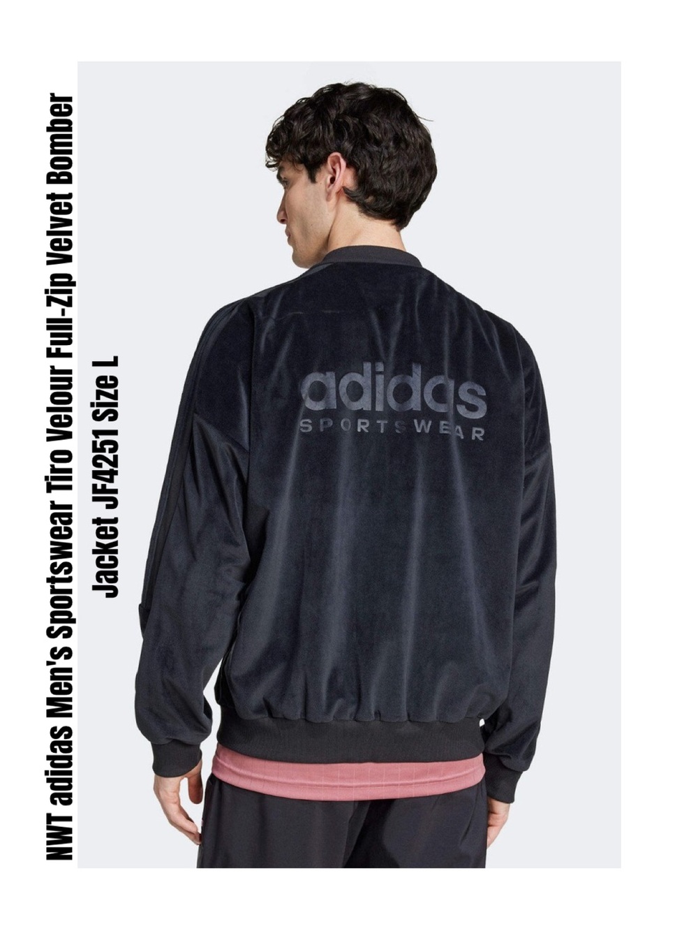 adidas Men's Sportswear Tiro Velour Full-Zip Velvet Bomber Jacket JF4251 Size L
